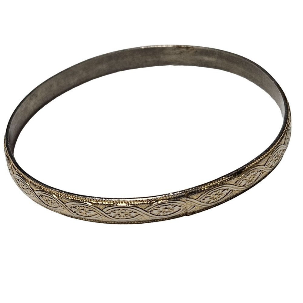 Vintage Elegant Engraved Bangle Bracelet Silver Tone Minimalist Fashion Jewelry